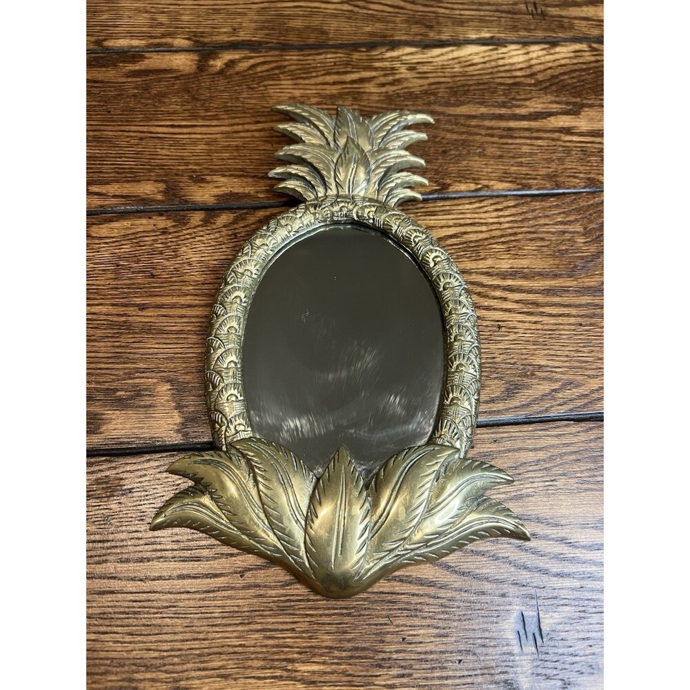 Vintage Brass Pineapple 12" x 8” Ornate Oval Shaped Wall Mirror
